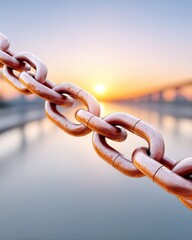 Strong Chain at Sunset Over Water