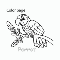 Cartoon Parrot – Kids Coloring Page Outline Vector Art
