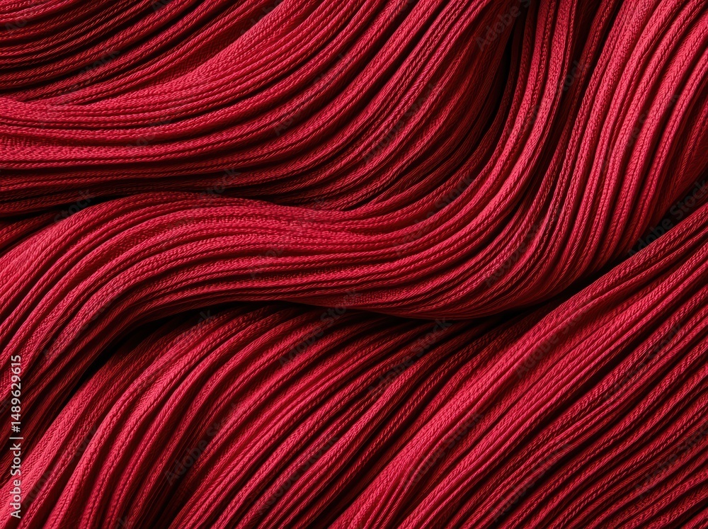 Poster close-up view of soft red fabric with flowing textures and patterns