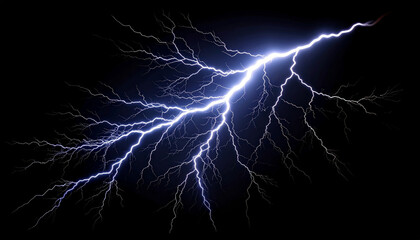 Sharp and dynamic lightning bolt with bold angular edges isolated on transparent background, showcasing power and energy of nature electric phenomenon