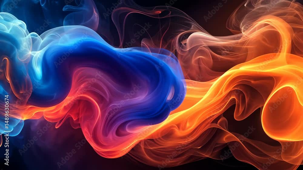 Poster abstract smoke and fire visualizations blend together in a colorful display