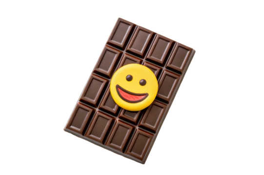 PNG Smiley face candy on chocolate bar isolated on black background
