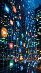 Digital city, social media icons