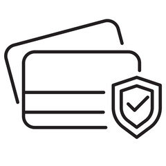 Vector of credit card with shield in linear style suitable for fintech security icon 