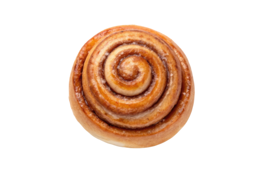 PNG Top view of freshly baked cinnamon roll with swirled icing pattern