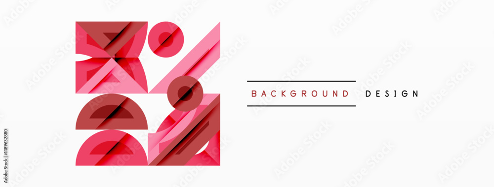 Poster Abstract pink shapes overlap, creating dynamic composition. Minimalist design with text elements present. Clean, modern aesthetic.
