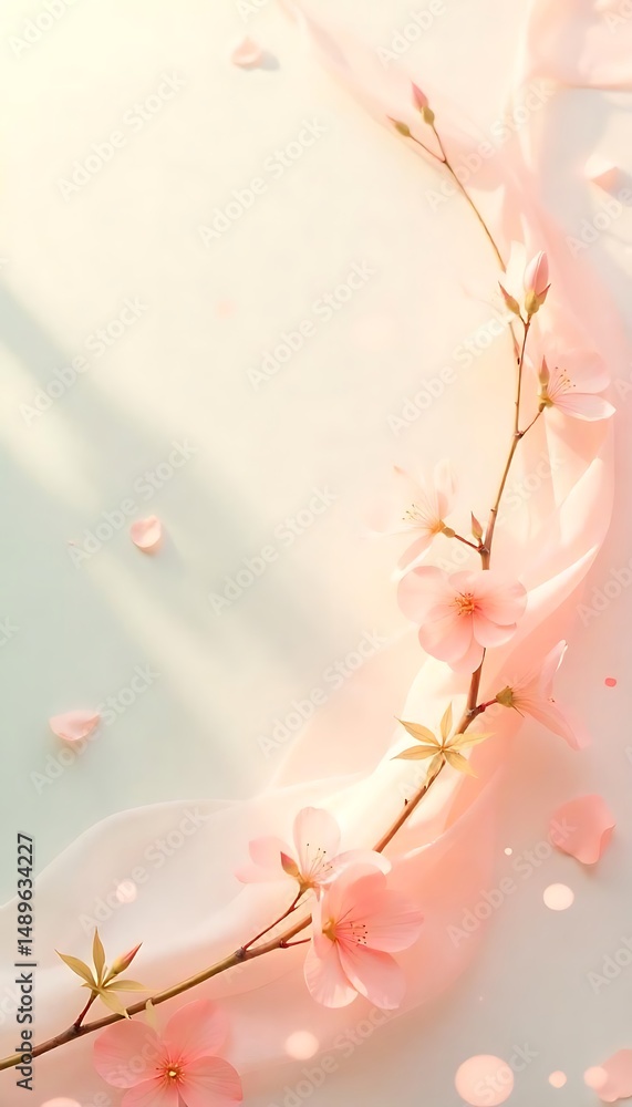 Aufkleber generative ai sakura bloom with delicate fabric draping in soft pastel tones