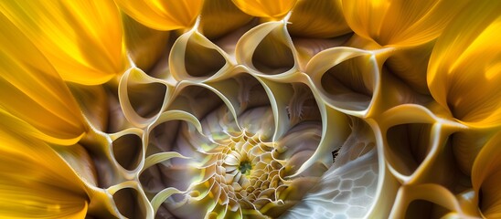Abstract sunflower with Fibonacci spiral design, Concept of mathematics, nature