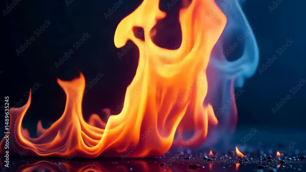 Poster orange flames dance and flicker, creating a mesmerizing display of heat and energy