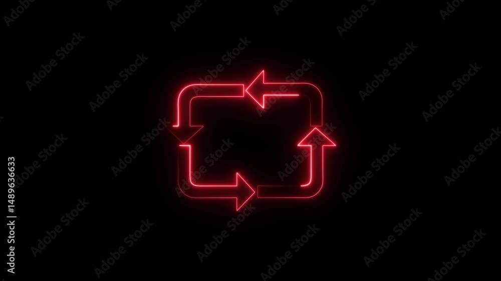 Poster glowing neon loopable and keyable recycle symbol.from the glitch effect arises recycle symbol