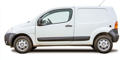 White Delivery Van in Side View on a Plain White Background