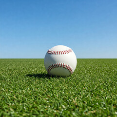 baseball on green grass over blue sky