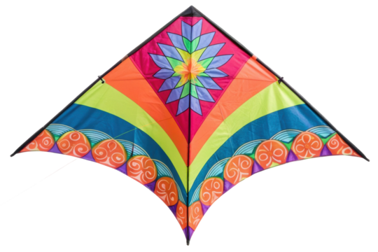 PNG Colorful geometric patterned kite on white background with vibrant design elements