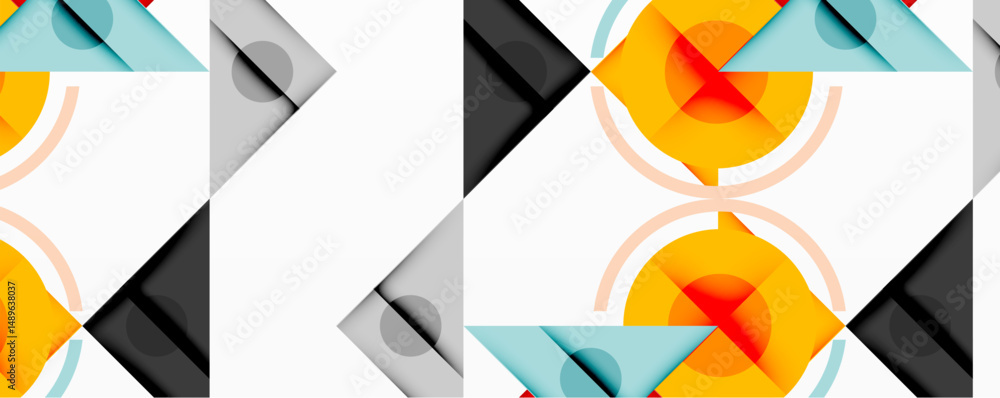 Aufkleber geometric pattern features overlapping shapes, circles, squares, triangles. colors include orange, g