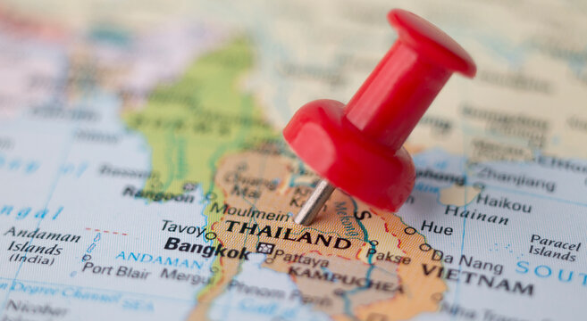 Red pin stuck on Thailand map, Tourism in Thailand Concept.