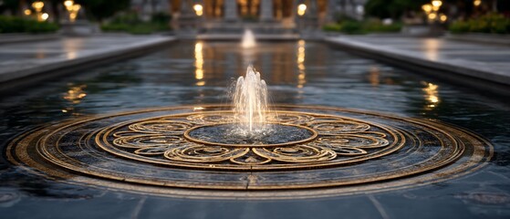Ornate fountain ablaze with radiant illumination