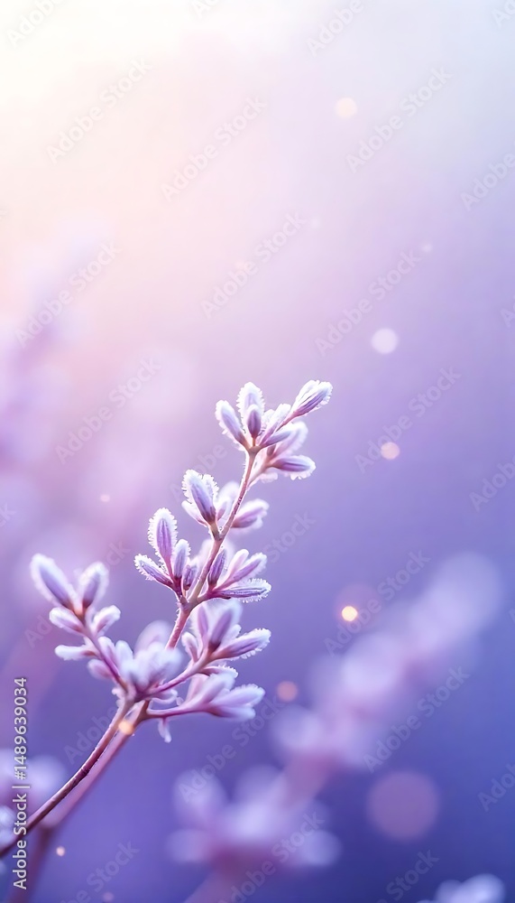 Poster generative ai purple hued flower in soft light with ethereal bokeh highlights