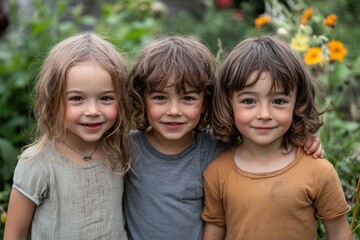 Four kids hanging out together in the garden