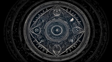 Fototapeta premium 黒地に白で描かれた魔法陣