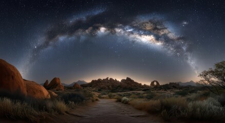Fototapeta premium Night Sky Over Rocky Landscape with Milky Way
