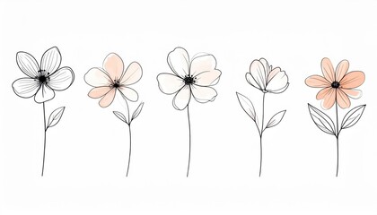 Naklejka premium Minimalist Watercolor Flower Doodles