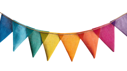 Rainbow Triangular Bunting Flags on Twine, PNG