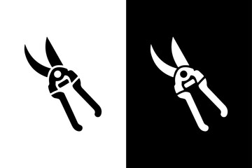 Gardening Pruners Vector Bold Black Silhouette on White Canvas.