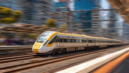 Naklejka premium High speed train on railway track motion