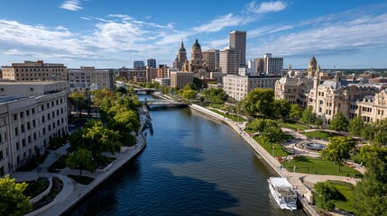River Runs Through Cityscape Beauty