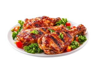 Fototapeta premium Plate of grilled chicken with vegetables isolated.