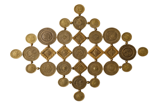 PNG Intricately designed vintage gold coins on black background