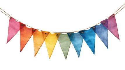Obraz premium Rainbow Triangular Fabric Bunting on Twine, PNG