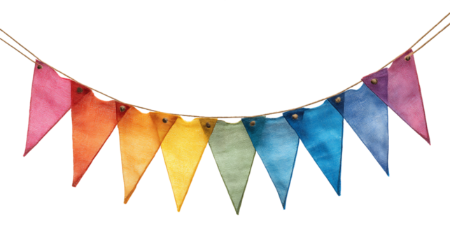 Rainbow Triangular Fabric Bunting on Twine, PNG