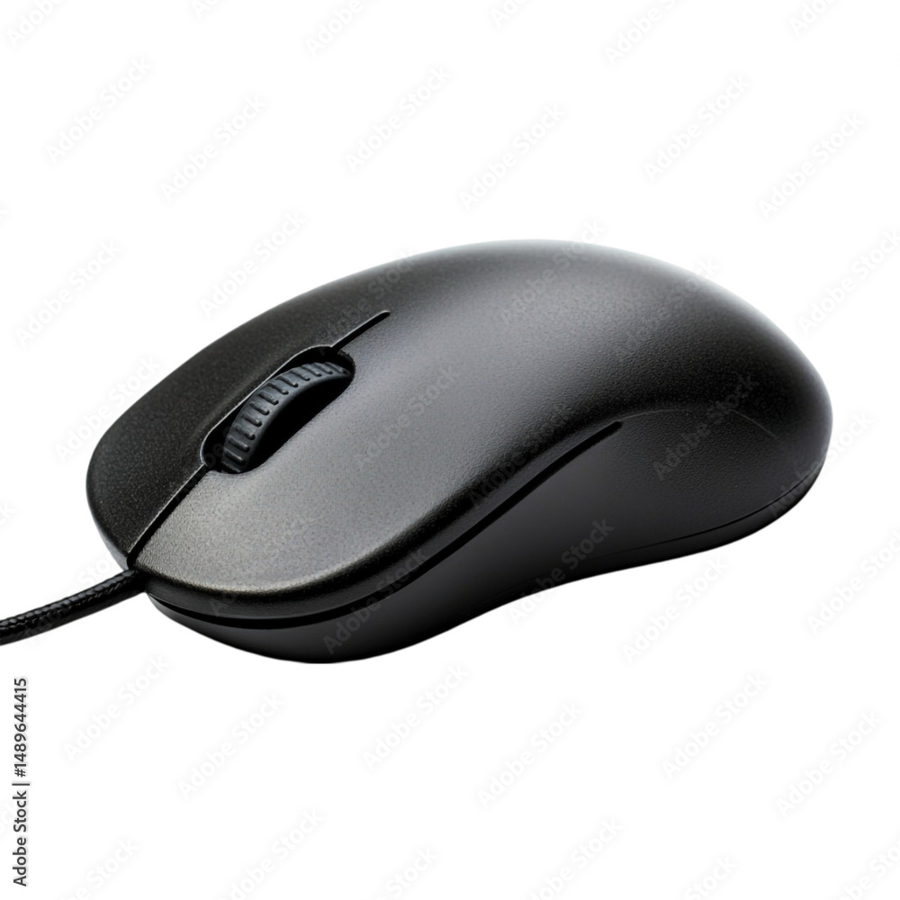 Poster a black wired computer mouse on a white background simple design