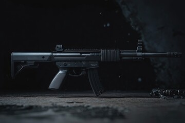 Black Semi-Automatic Rifle with a Suppressor