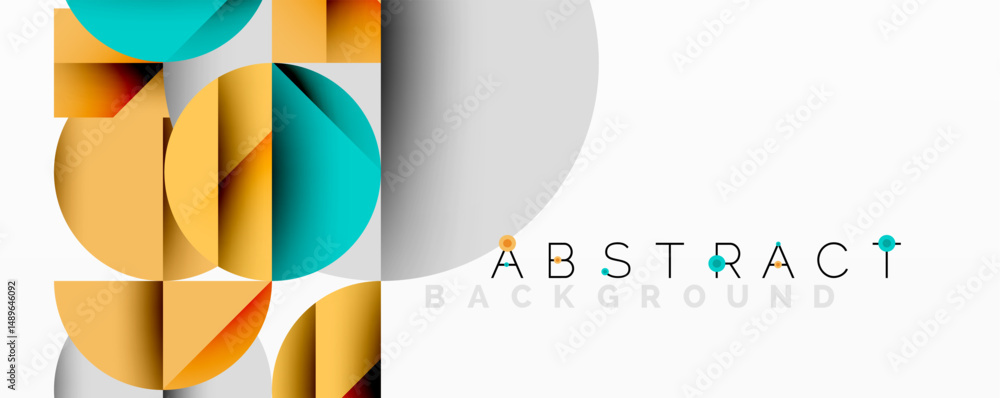 Poster geometric shapes overlap, creating modern design. warm colors contrast cool tones. minimalist aesthe