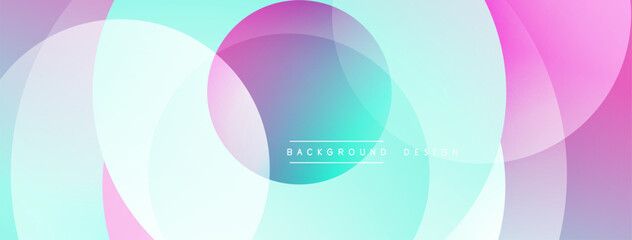 Abstract circles overlap, creating soft gradients. Pastel hues dominate design, evoking calm atmosphere. Modern background texture.