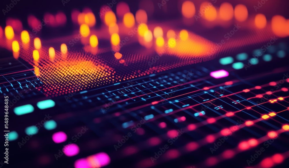 Aufkleber abstract colorful digital data visualization with neon lights
