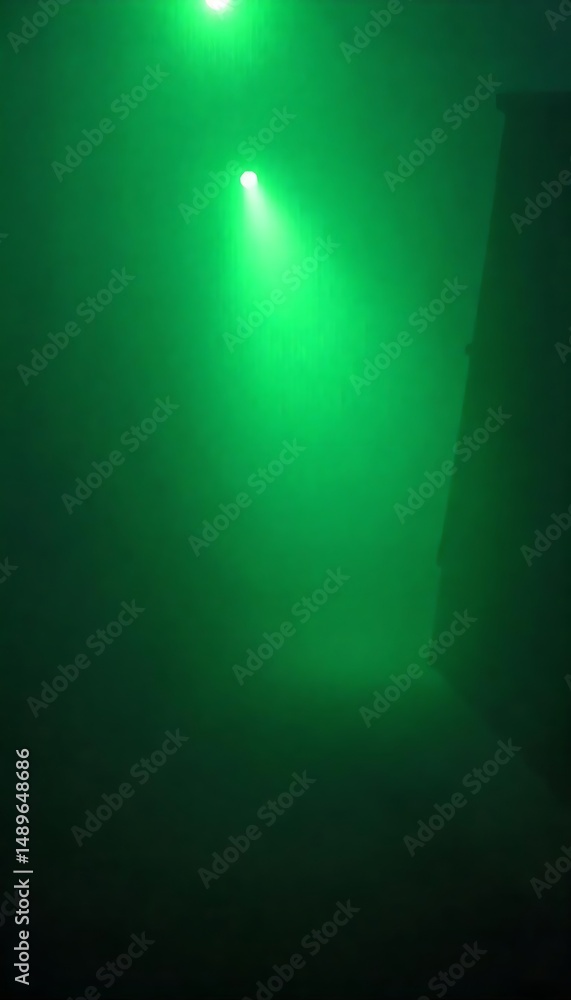 Poster generative ai: emerald haze illuminating architectural mystery with spectral light