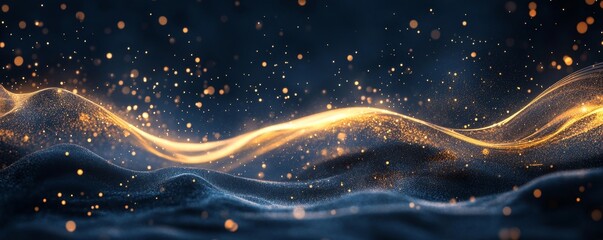 Luxury dark abstract background with golden wave lines. Shiny flowing gold wave lines element. Modern moving lines design. Elegant graphic.