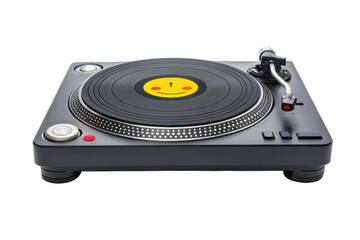 Fototapeta premium PNG Vinyl record player with smiley face label on turntable in minimalist design