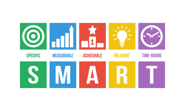 SMART, goals - specific, measurable, achievable, relevant, time-bound. Success business strategy vector infographics.