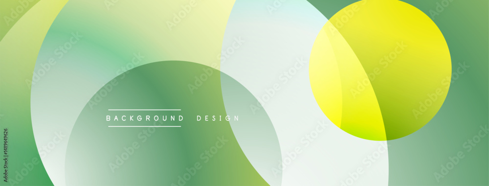 Poster Abstract background features overlapping circles. Colors include yellow, green, white gradients. Modern design element for various projects.