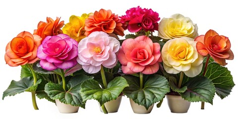 Naklejka premium A vibrant display of tuberous begonia flowers in various shades of color