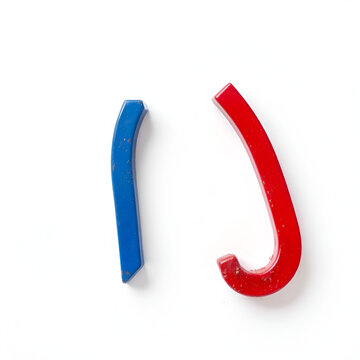 recommend clip art: Red and blue horseshoe magnet or physics magnetic with iron powder magnetic field on white background. Scientific experiment in science class in school.