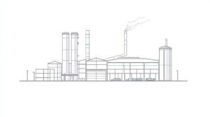 Obraz premium Industrial plant blueprint, factory production, landscape, emission, design