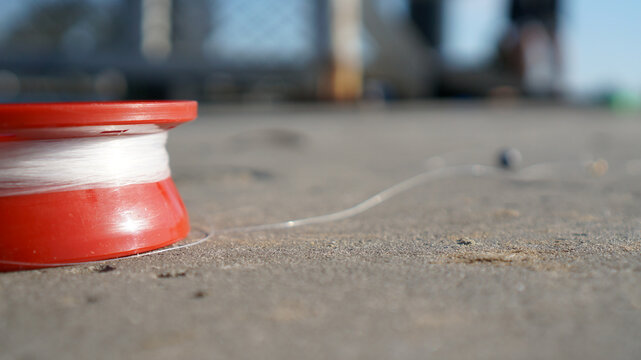 Close of fishing line and reel
