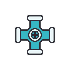 Cartoon Illustration Of A Turquoise Water Pipe Connector Fitting Object