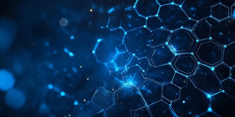 Abstract medical and science or technology background with hexagons geometric pattern. Dark blue digital hi tech  design concept with light effect. Suit for poster, cover, banner