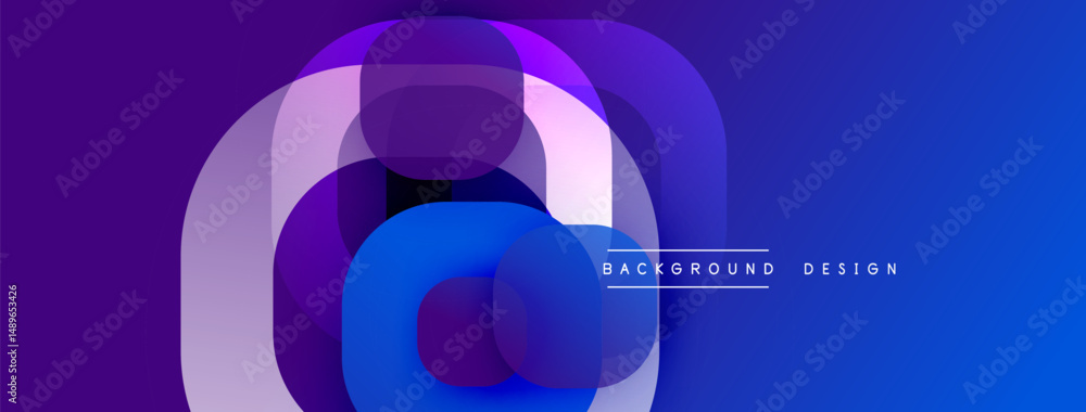 Poster Abstract gradient layers form circular shapes. Modern design with vibrant blue, purple hues. Minimalist aesthetic, suitable backdrop.